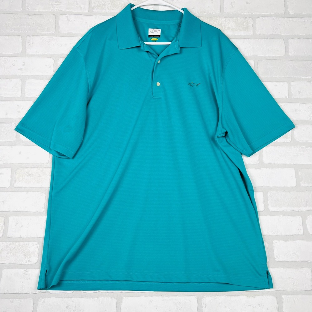 Greg Norman Play Dry Mens XL Teal Blue Performance Golf Polo Shirt‎ Short Sleeve